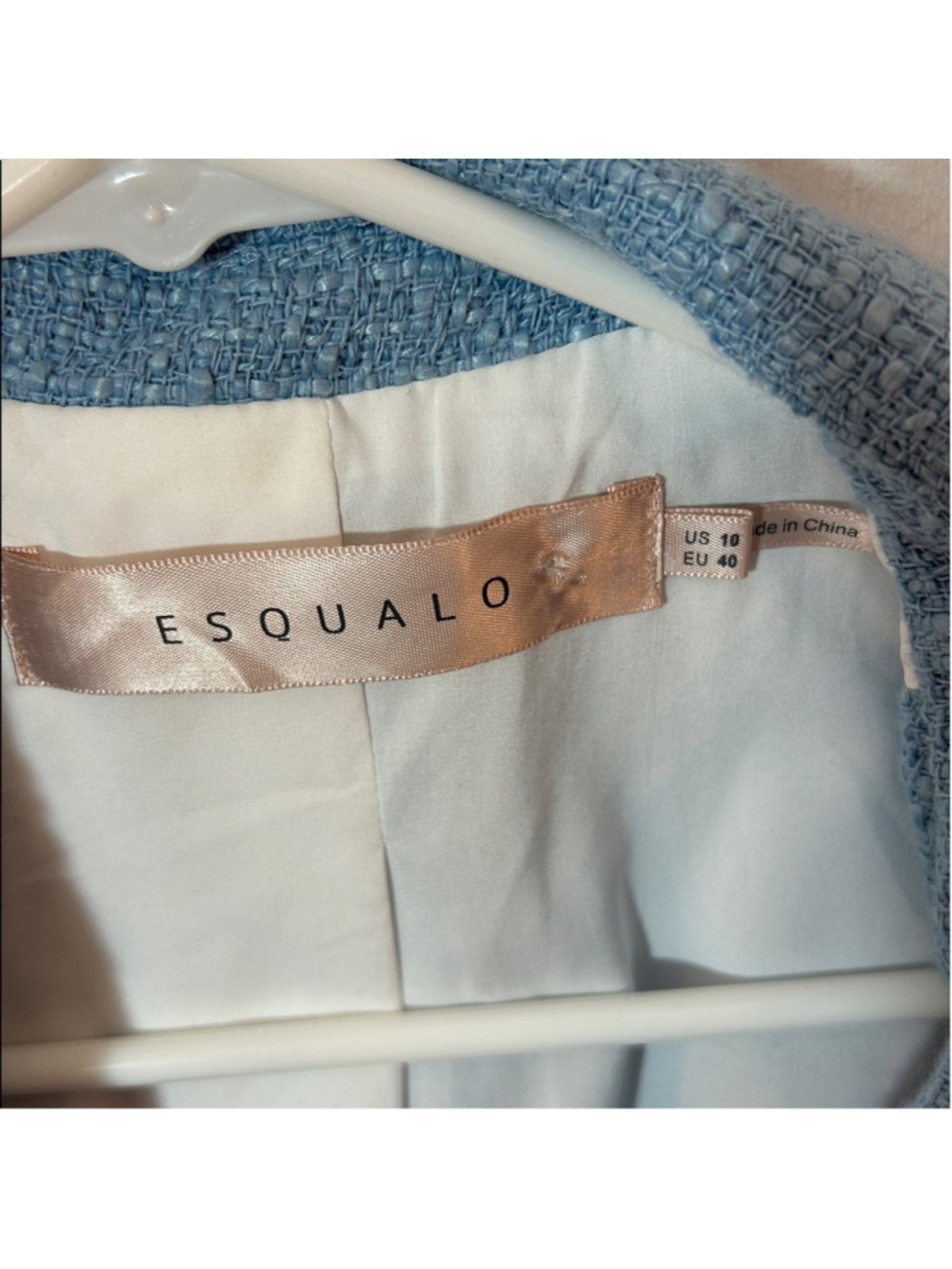 Esqualo Tweed Boucle Light Blue Double-Breasted Blazer size 10 - Picture 2 of 7